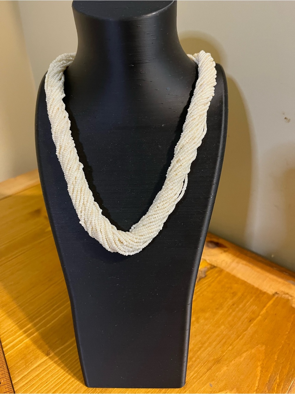 Vintage 25 strand of layered white seed bead necklace Boho pearlescent 24”